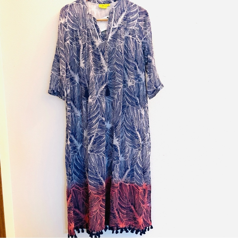 NEW ROBERTA ROLLER RABBIT Palm Pink Ombre Long Kurta Swim Cover Up kaftan XS